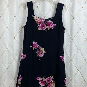 NWOT 100% black silk dress with pink flowers. Dry clean only.